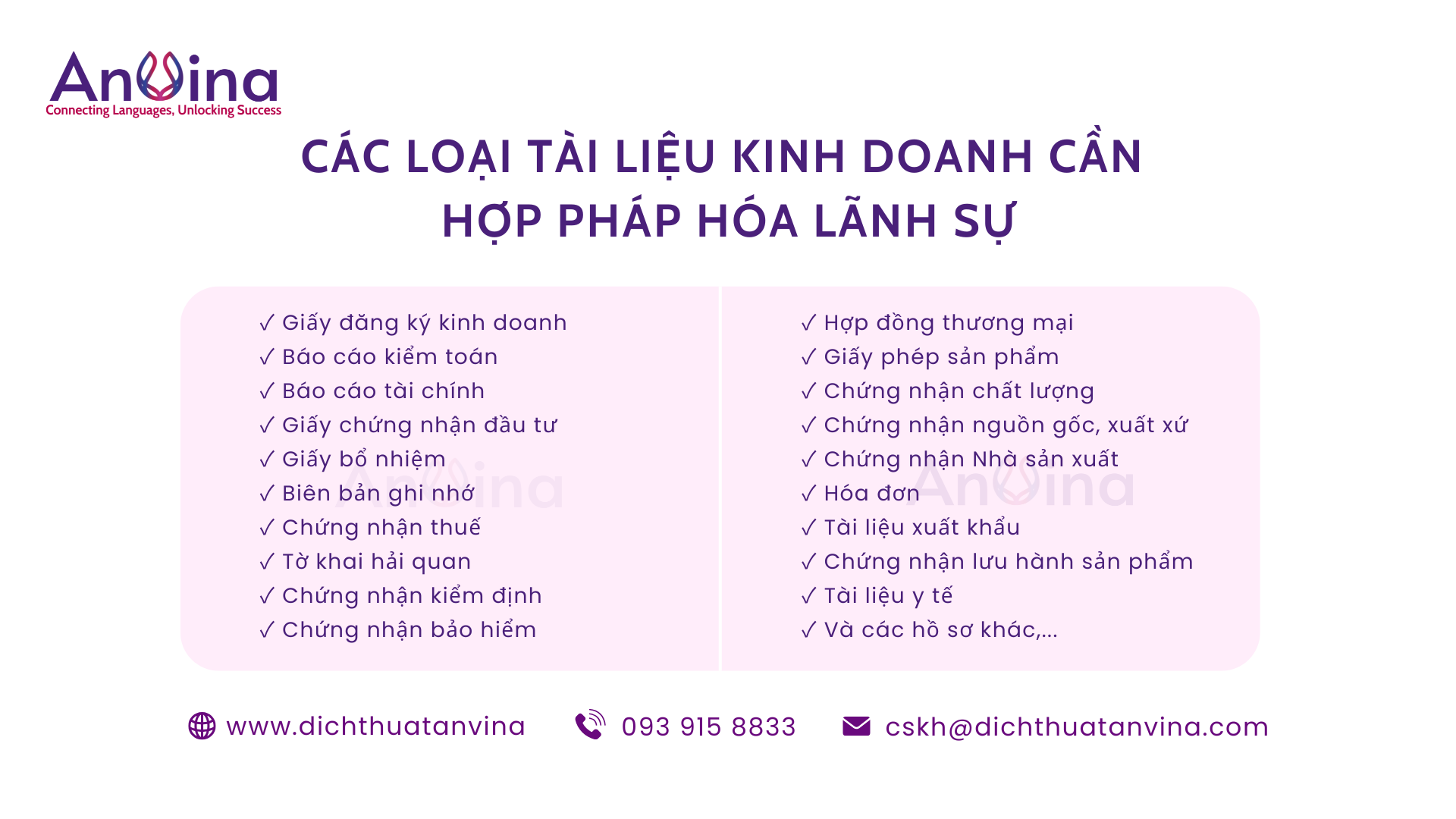 Các loại tài liệu kinh doanh cần hợp pháp hoá