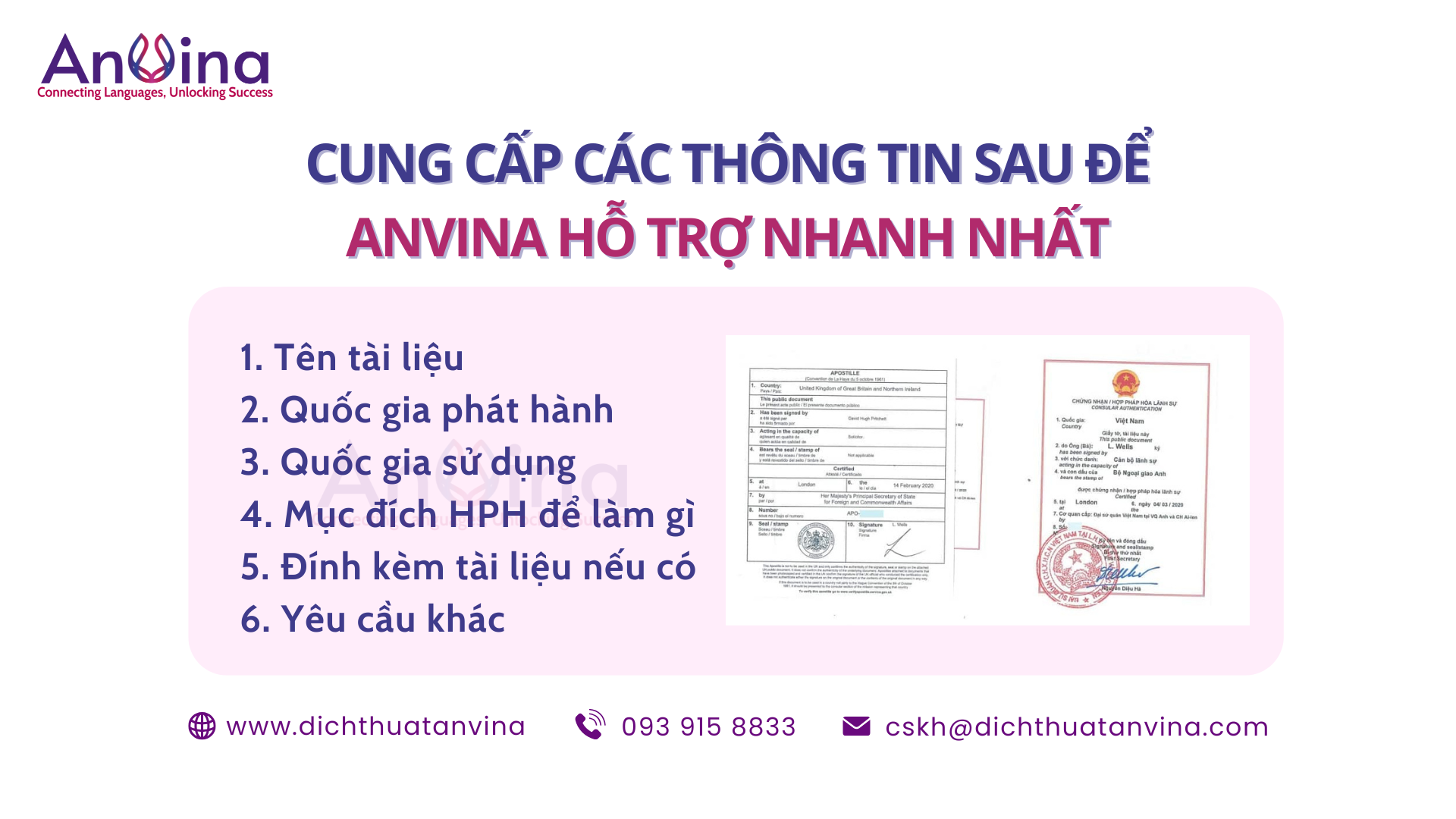 Cung cấp các thông tin để hợp pháp hoá nhanh