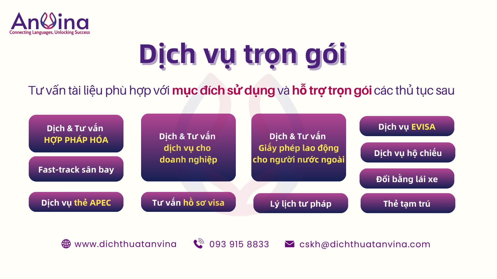 Dịch vụ trọn gói tại Anvina
