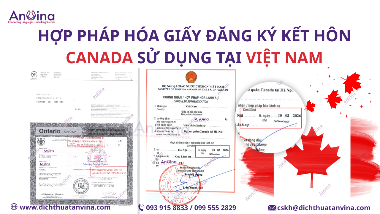 Hợp pháp hóa lãnh sự giấy đăng ký kết hôn Canada dùng tại Việt Nam